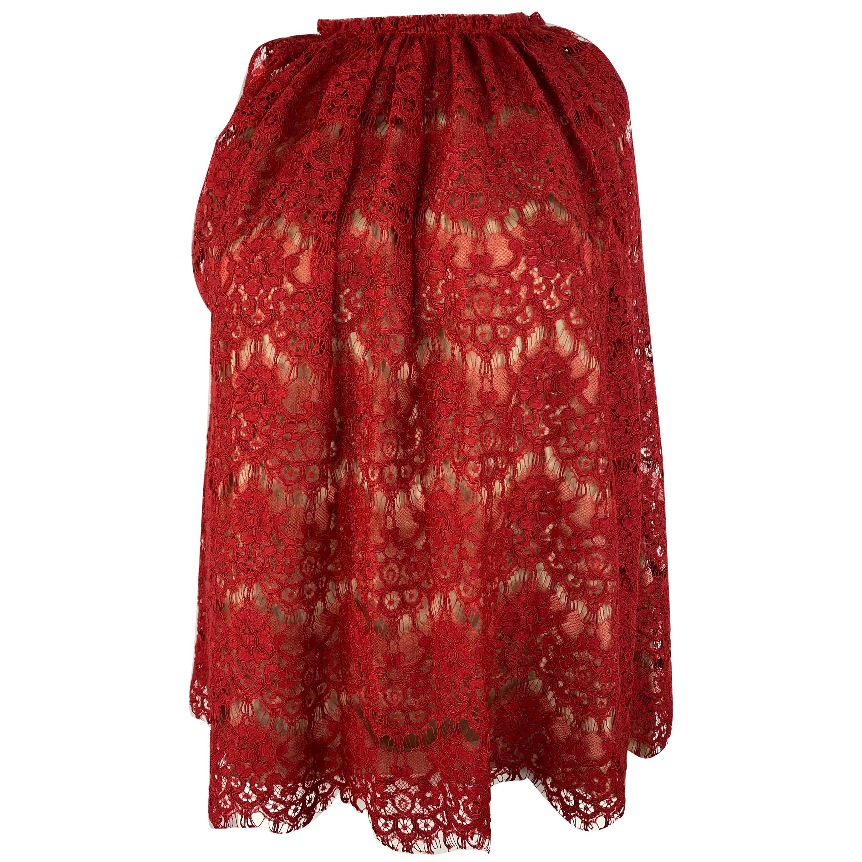 Lanvin Paris Red Lace Top, Size 38 For Sale