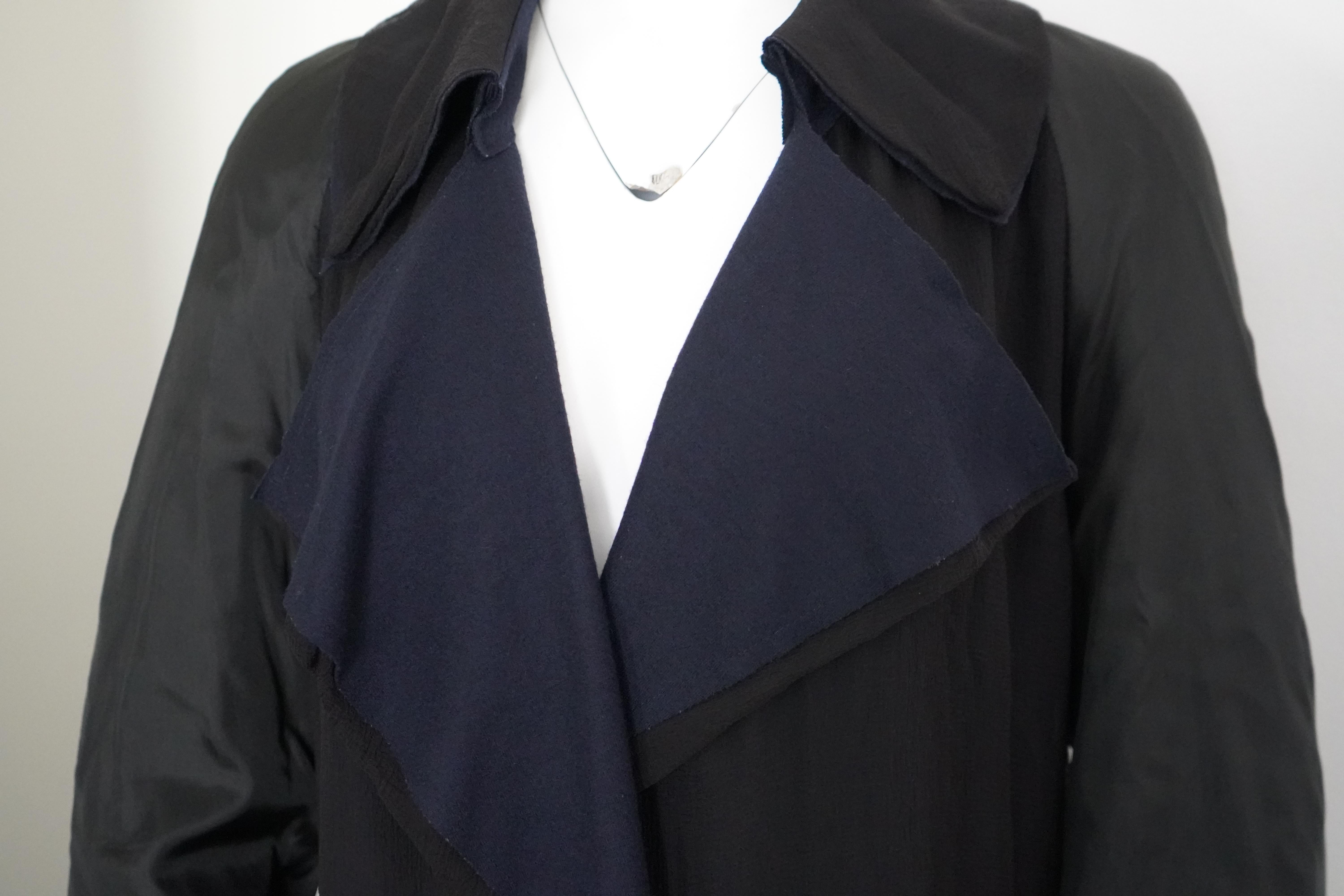 Women's Lanvin Paris Silk Duster Coat Black & Navy  For Sale
