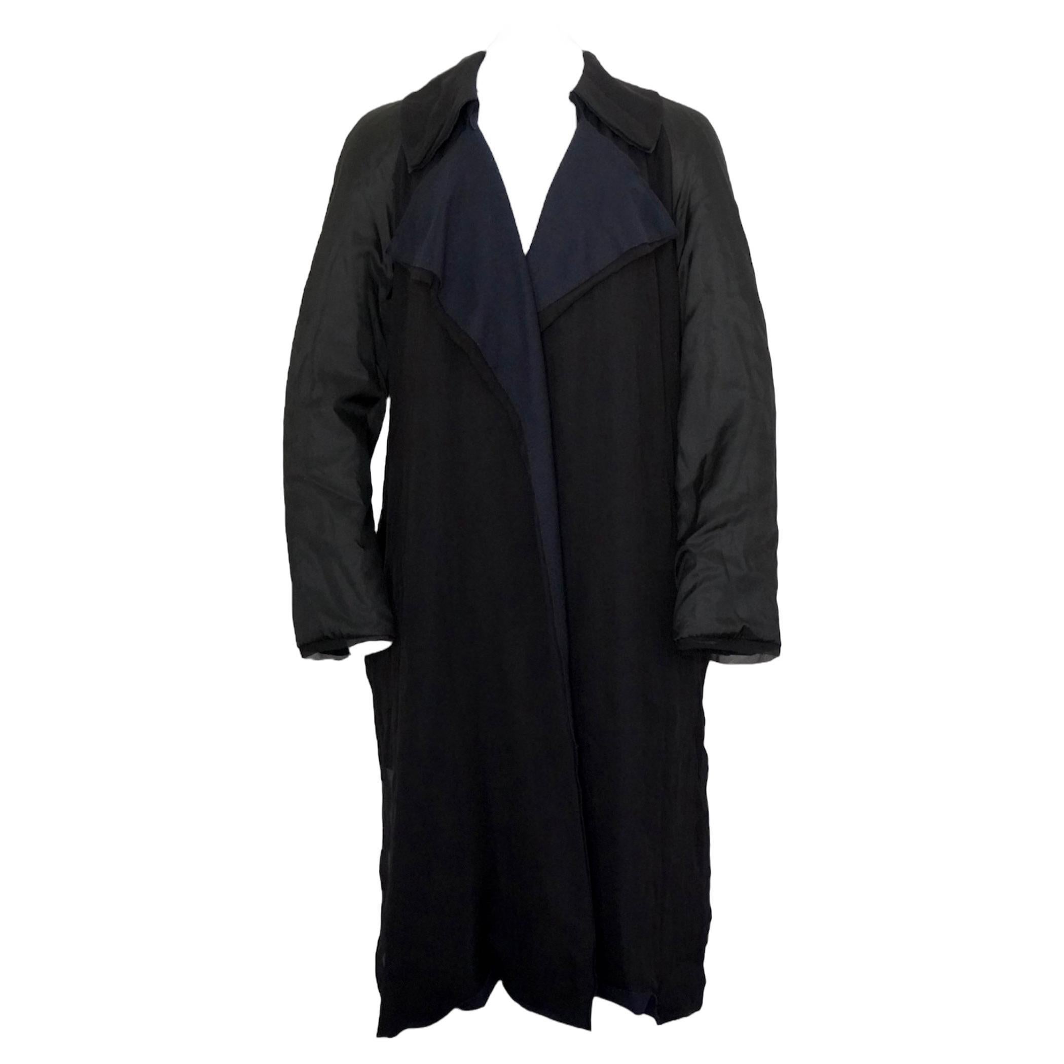 Lanvin Paris Silk Duster Coat Black & Navy  For Sale