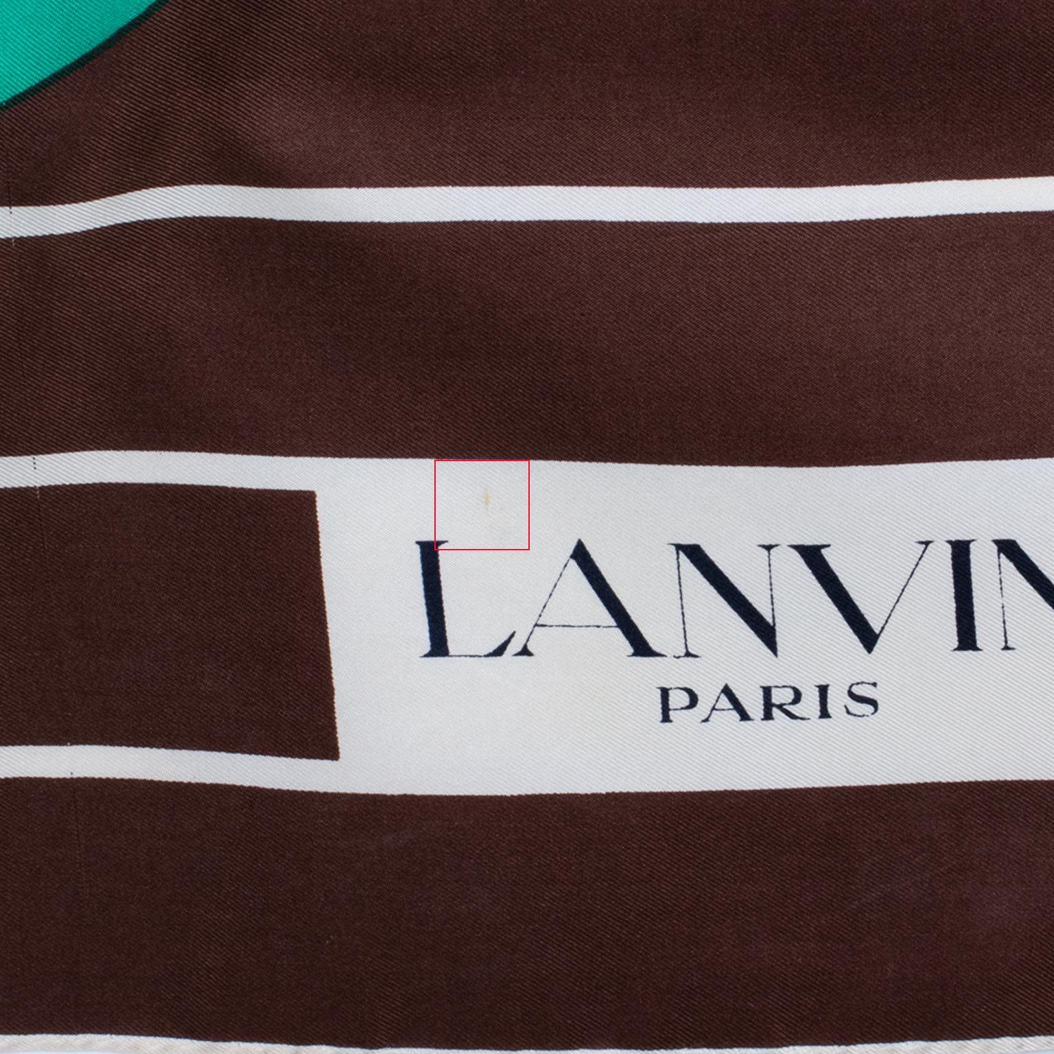 Lanvin Paris Silk Scarf Geometric Print in Cocoa Brown and Green, c1970 For Sale 5