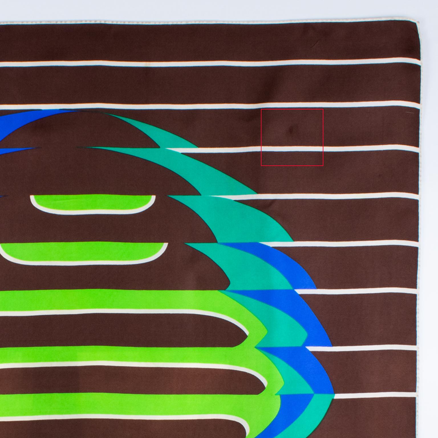 Lanvin Paris Silk Scarf Geometric Print in Cocoa Brown and Green, c1970 For Sale 6