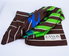 Lanvin Paris Silk Scarf Geometric Print in Cocoa Brown and Green, c1970