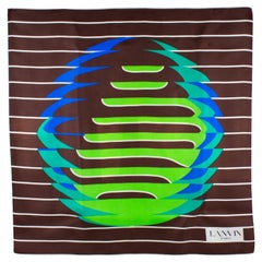 Lanvin Paris Silk Scarf Geometric Print in Cocoa Brown and Green, c1970