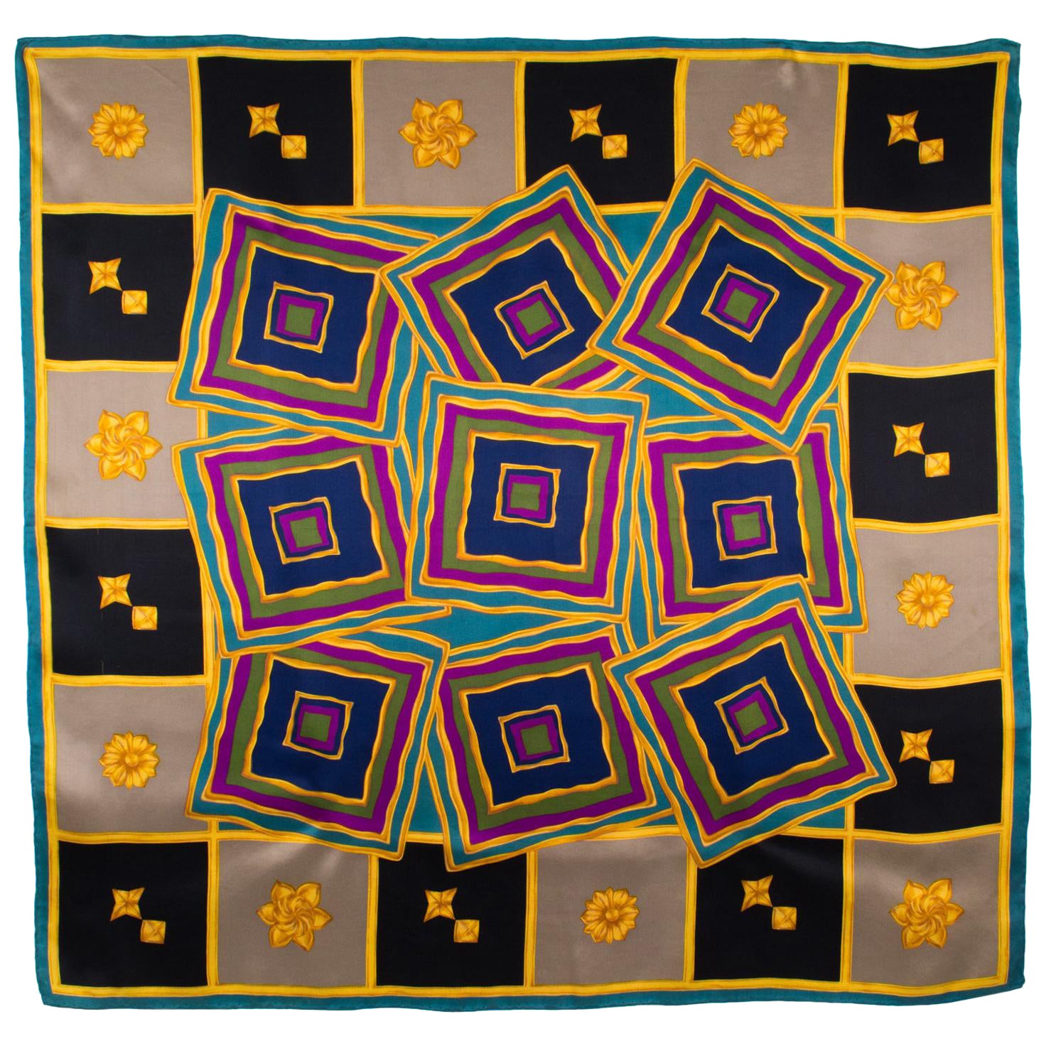 Lanvin Paris Seidenschal mit mehrfarbigem geometrischem Druck, ca. 1990er Jahre