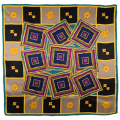 Lanvin Paris Pañuelo de Seda Estampado Geométrico Multicolor, c1990s