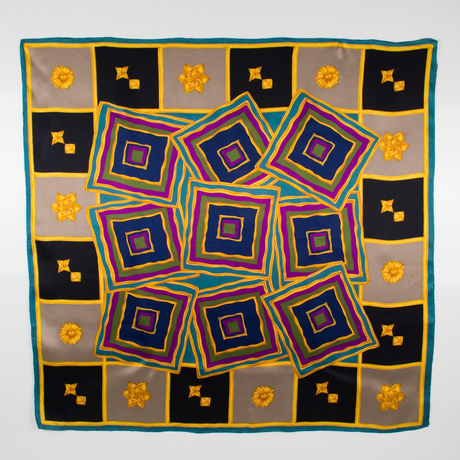 Lanvin Paris Silk Scarf Multicolor Geometric Print For Sale 7