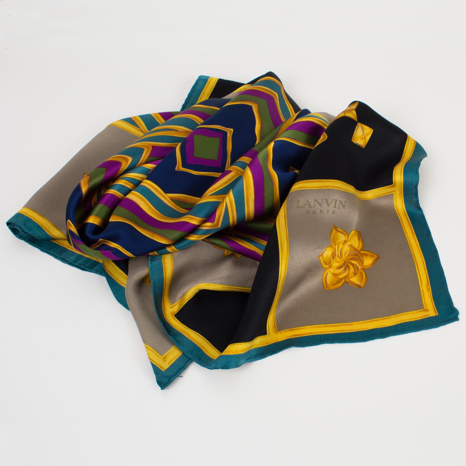 Lanvin Paris Silk Scarf Multicolor Geometric Print In Good Condition For Sale In Atlanta, GA