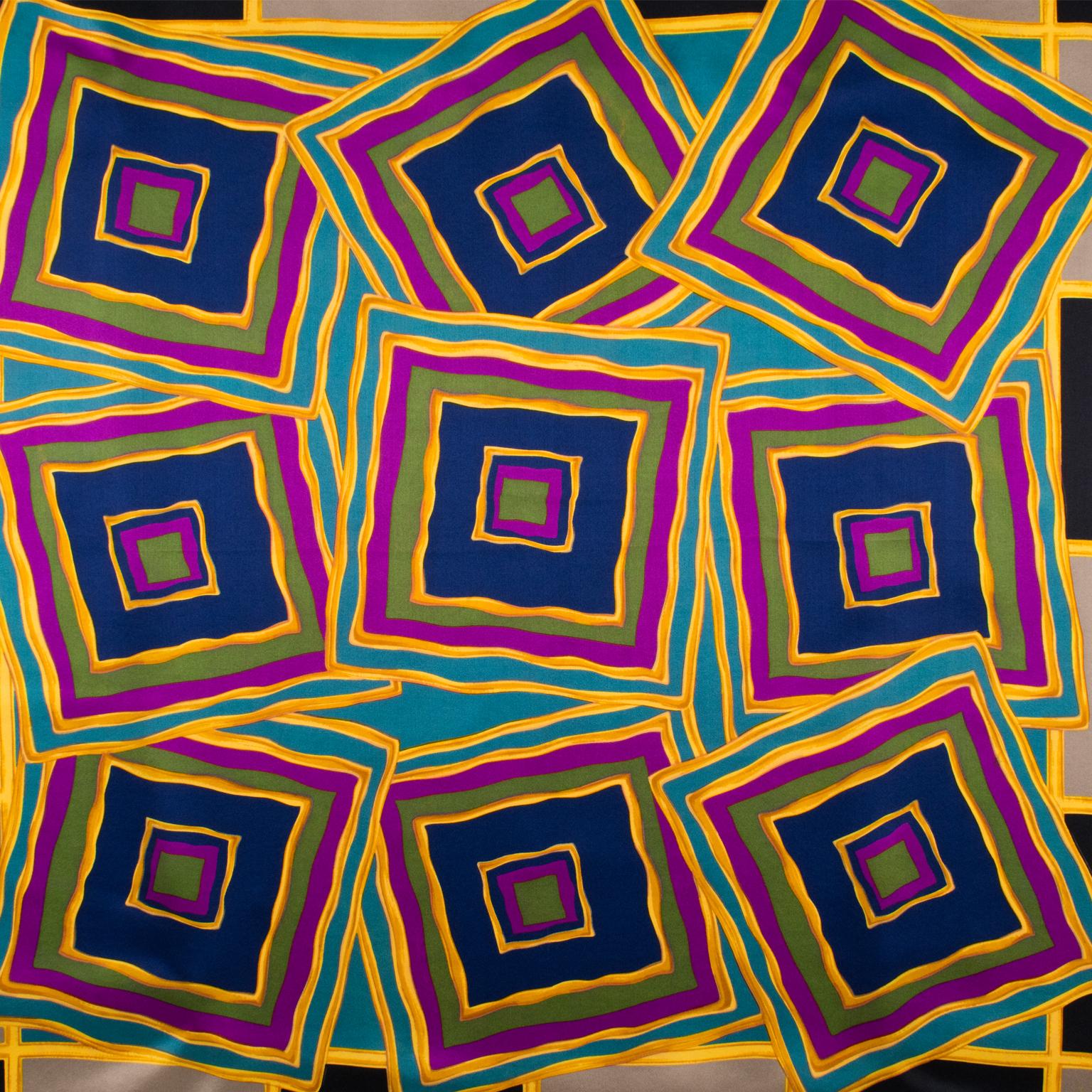 Lanvin Paris Silk Scarf Multicolor Geometric Print For Sale 3