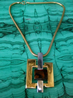 LANVIN Paris Sleek Mixed Metal Pendant Necklace c 1970s