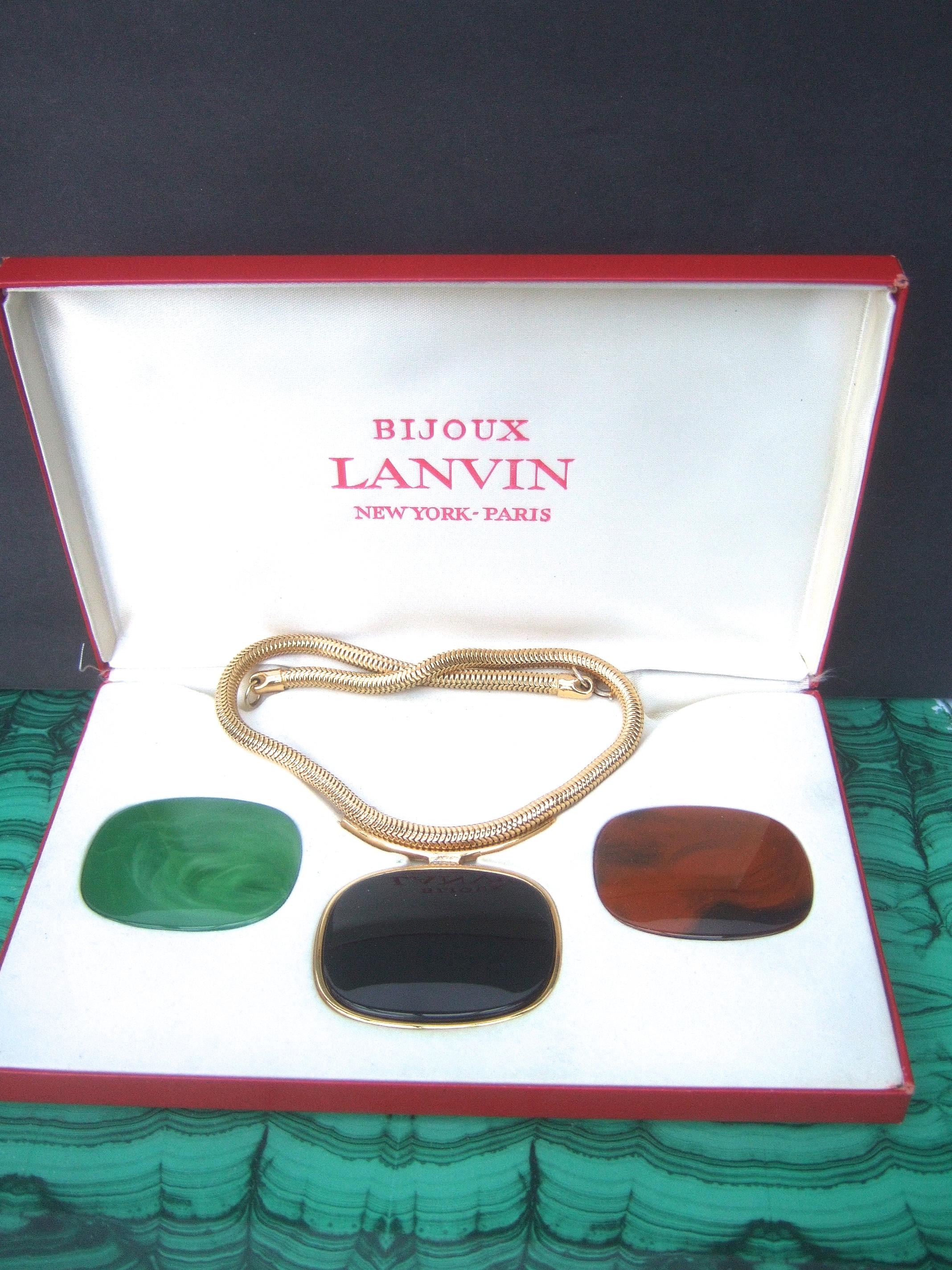 Lanvin Paris Sleek Resin Interchangeable Pendant Choker Necklace in Box  1970s 9