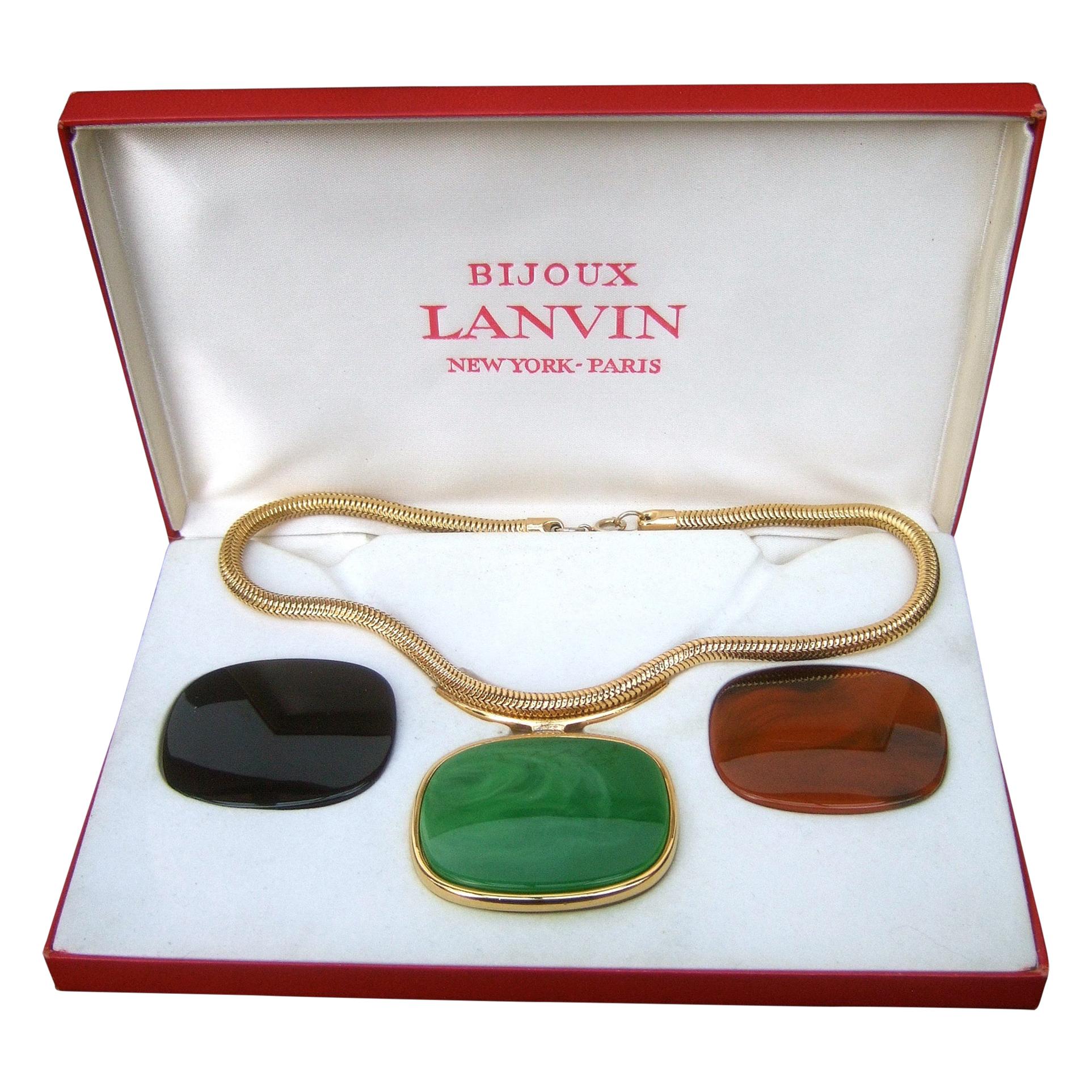 Lanvin Paris Sleek Resin Interchangeable Pendant Choker Necklace in Box  1970s