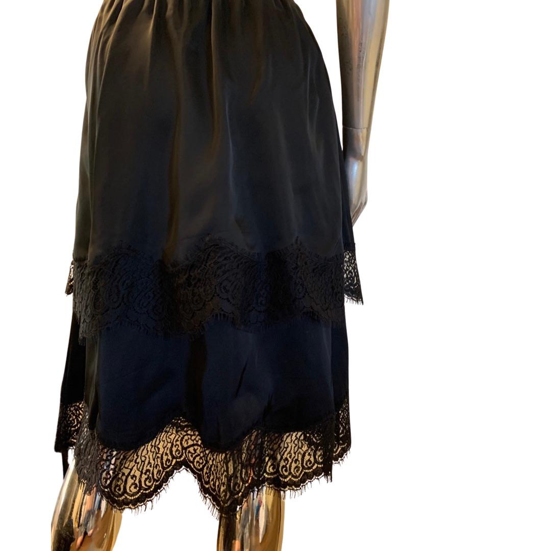 Women's Lanvin Collection Paris Tiered Black French Lace Skirt Size 10 For Sale
