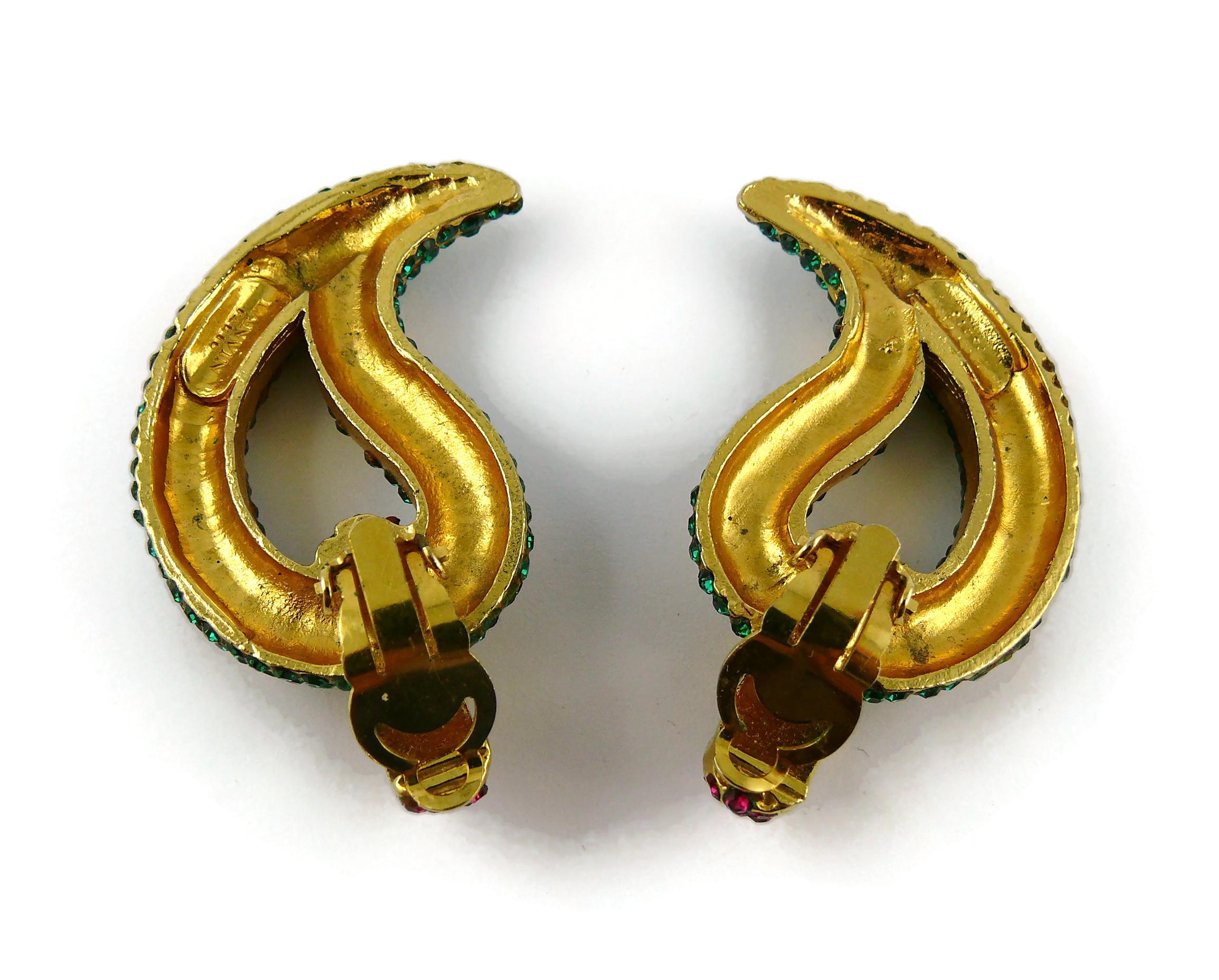 Lanvin Paris Vintage Jewelled Gold Toned Clip-On Earrings For Sale 4
