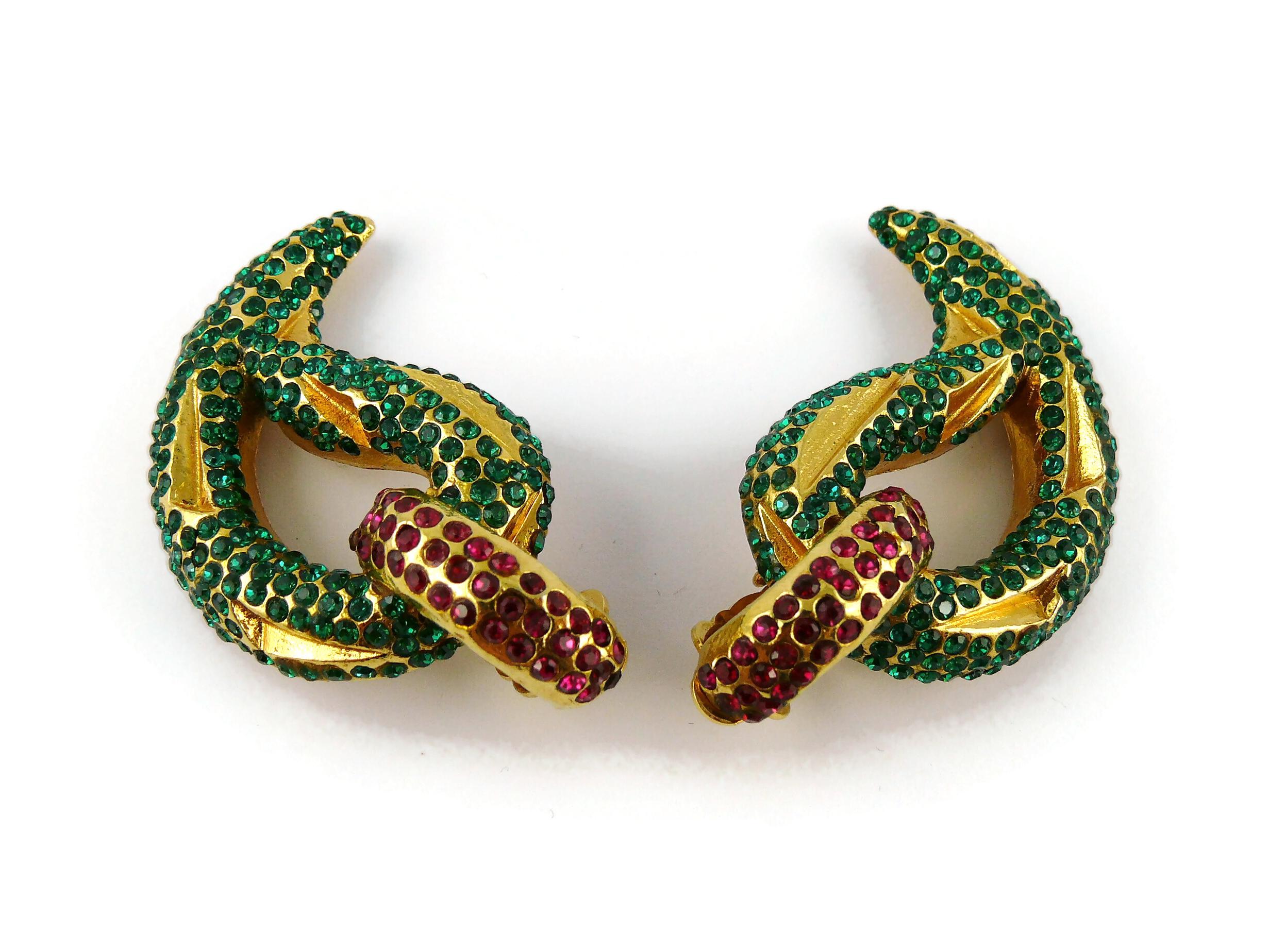 Lanvin Paris Vintage Jewelled Gold Toned Clip-On Earrings In Good Condition For Sale In Nice, FR