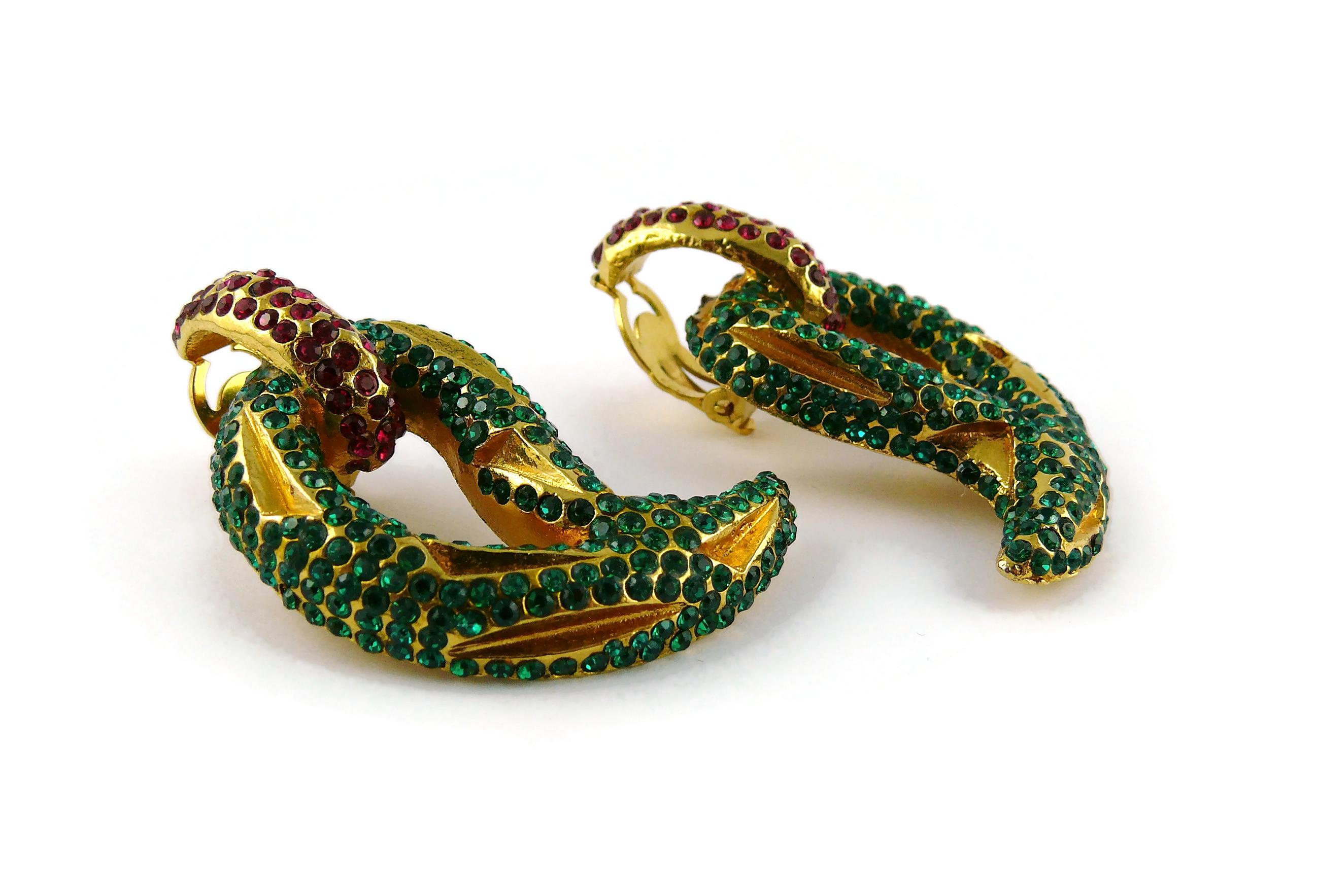 Women's Lanvin Paris Vintage Jewelled Gold Toned Clip-On Earrings For Sale