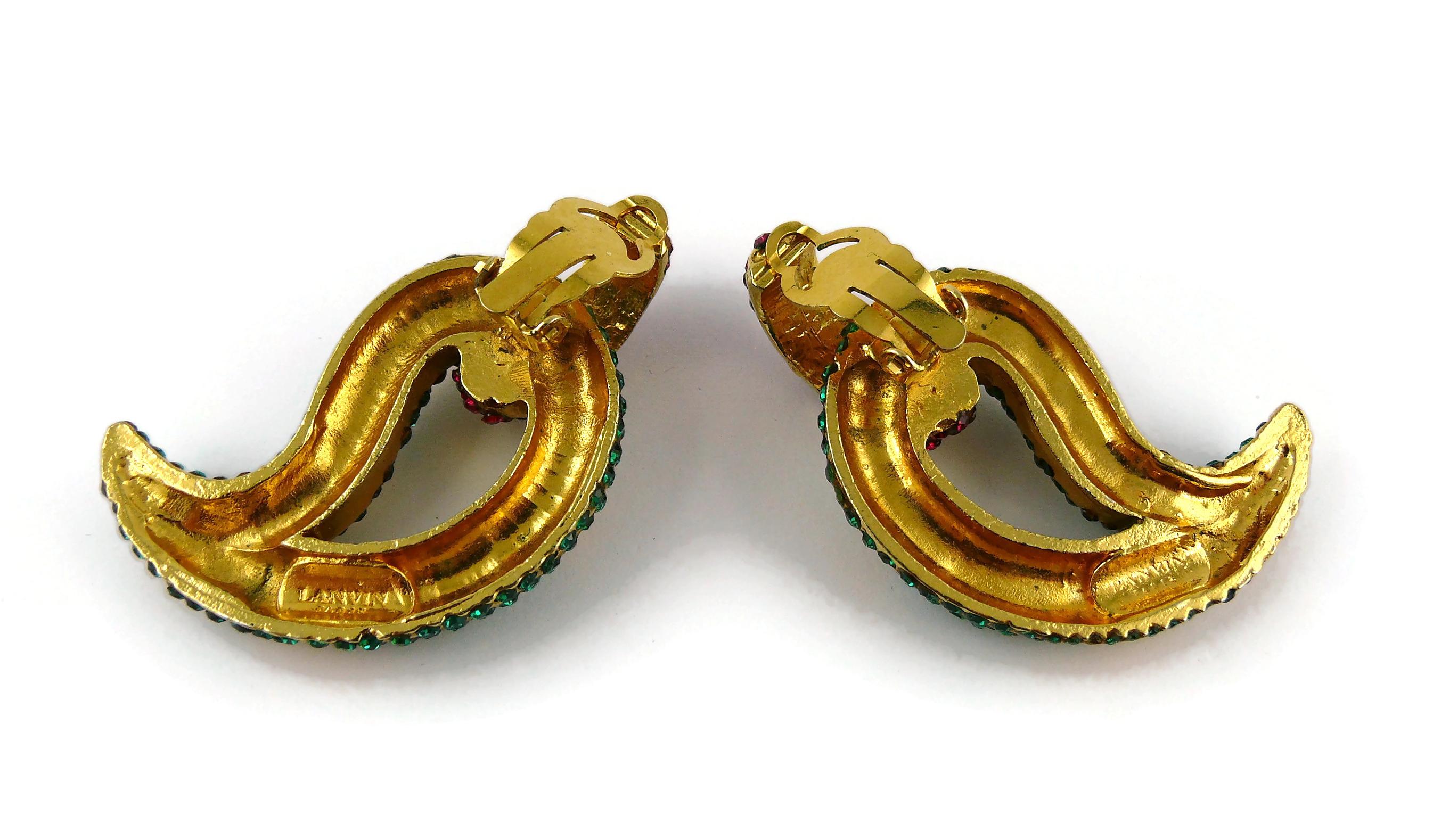 Lanvin Paris Vintage Jewelled Gold Toned Clip-On Earrings For Sale 3