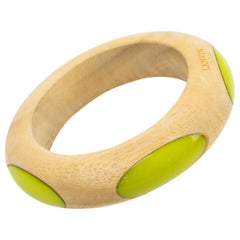 Lanvin Paris Wood and Green Resin Bangle Bracelet