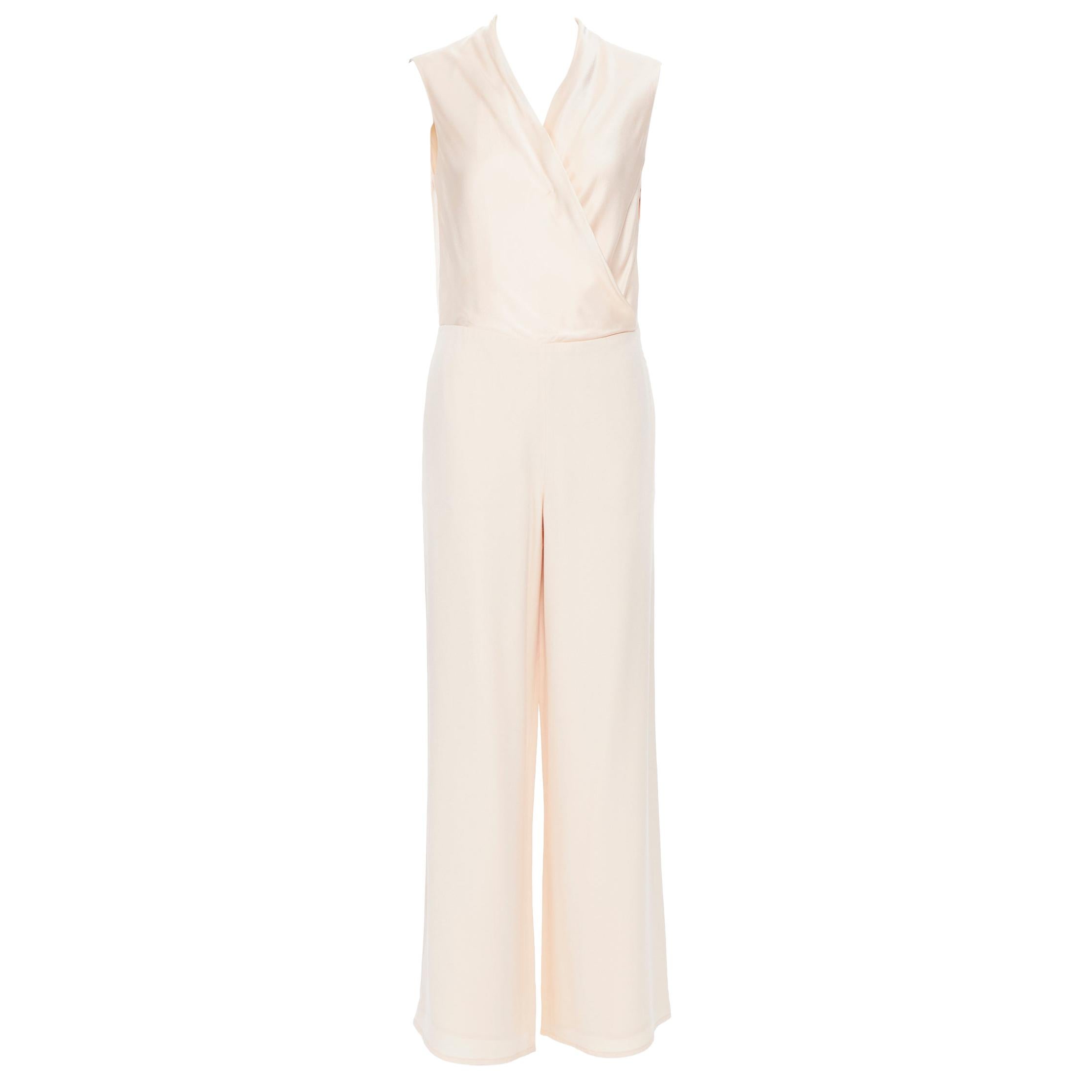 LANVIN peach blush pink viscose silk crepe crossover top jumpsuit FR34 XS