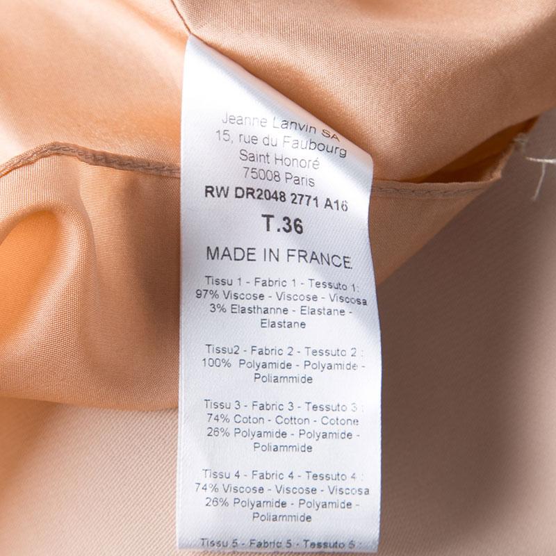 Beige Lanvin Peach Contrast Lace Neck Detail Sleeveless Dress S
