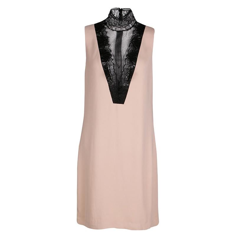 Lanvin Peach Contrast Lace Neck Detail Sleeveless Dress S