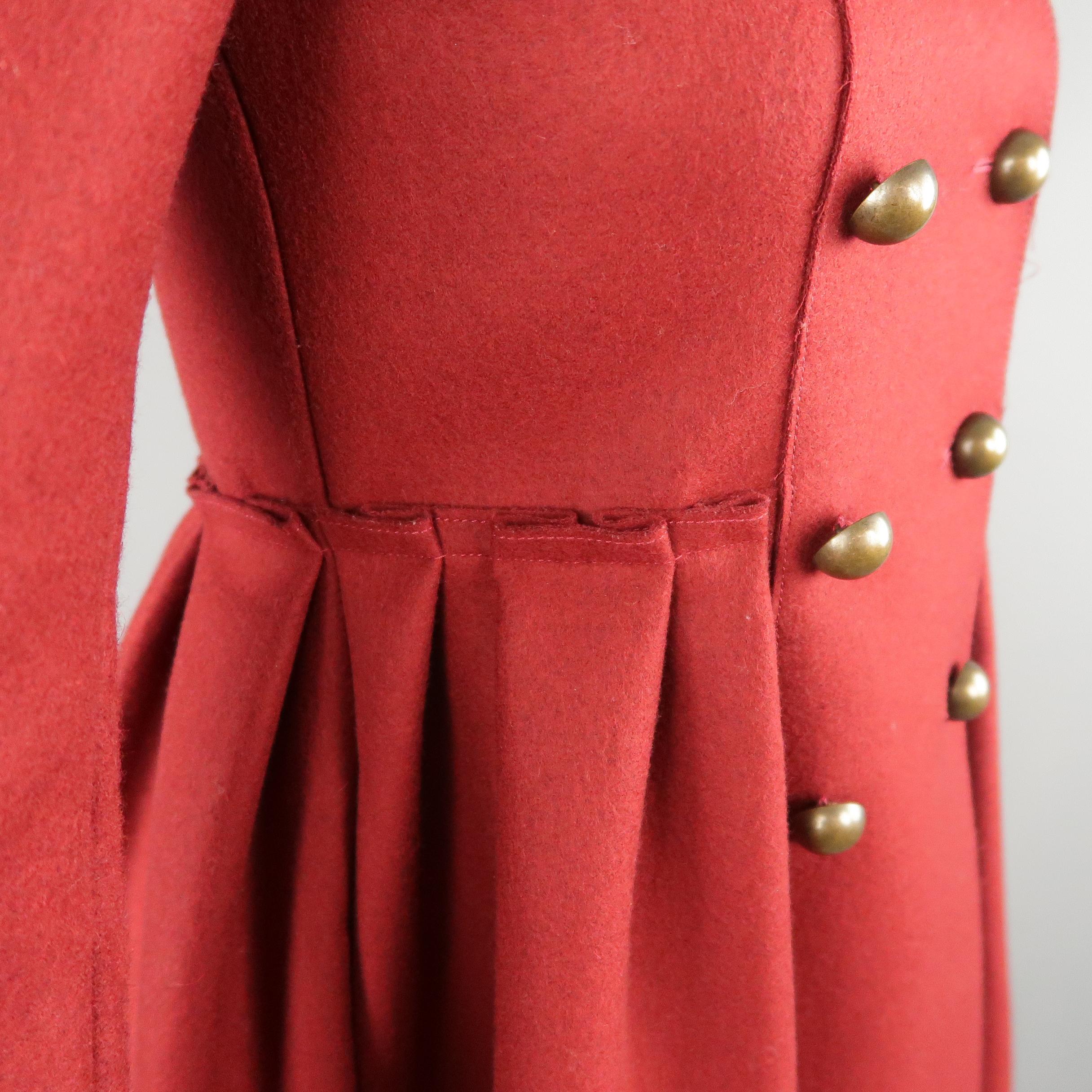 Red LANVIN Petite Burgundy Wool Blend Double Breasted Military Skirt Coat