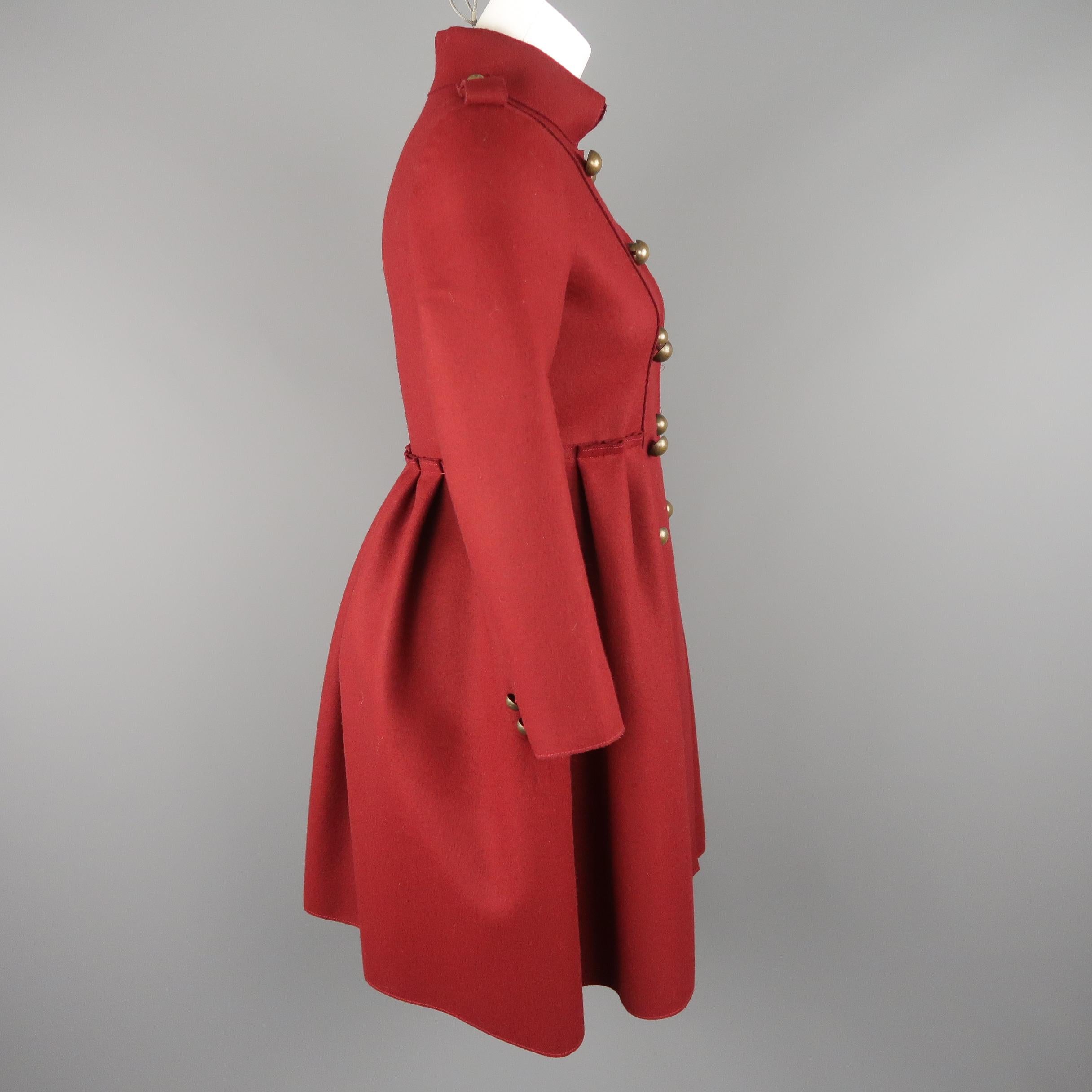 LANVIN Petite Burgundy Wool Blend Double Breasted Military Skirt Coat In Excellent Condition In San Francisco, CA