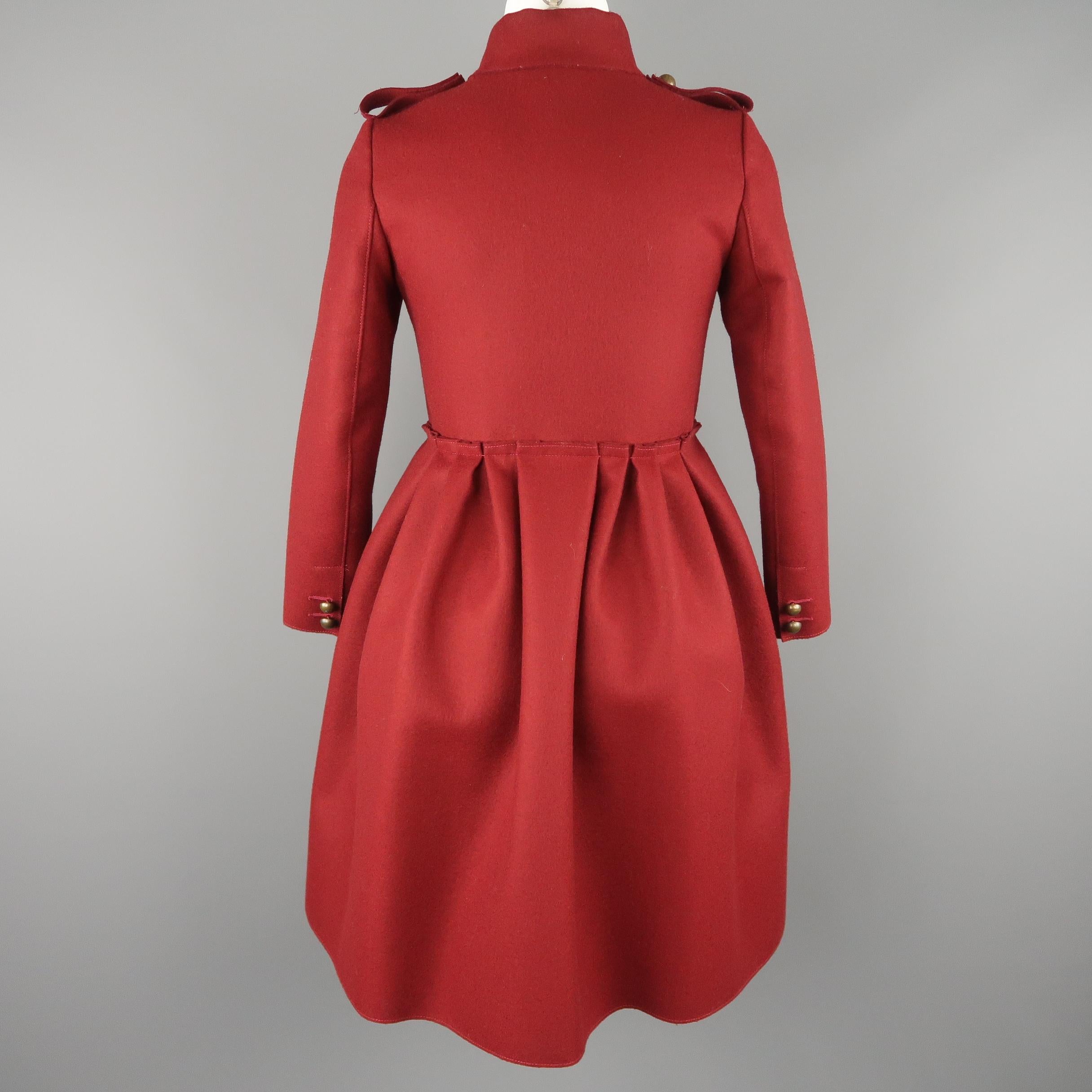 Women's LANVIN Petite Burgundy Wool Blend Double Breasted Military Skirt Coat