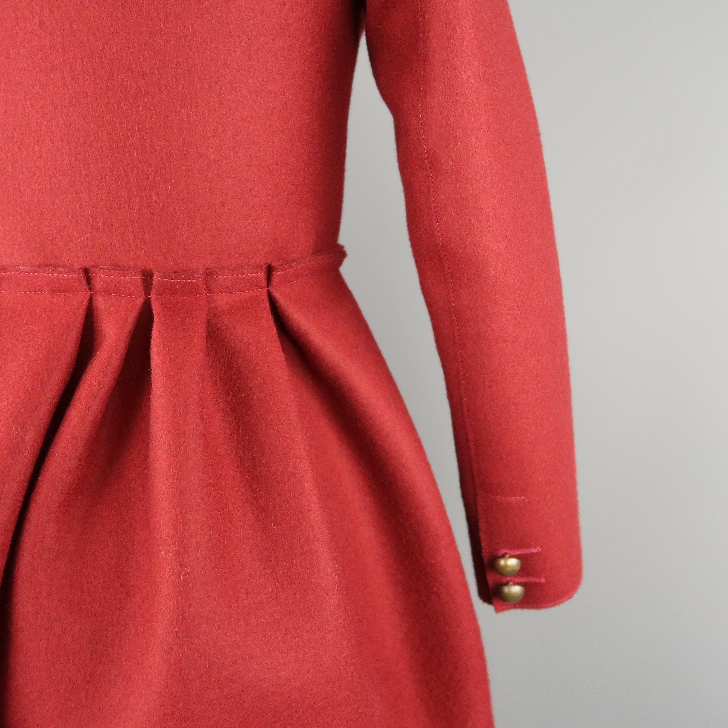 LANVIN Petite Burgundy Wool Blend Double Breasted Military Skirt Coat 1