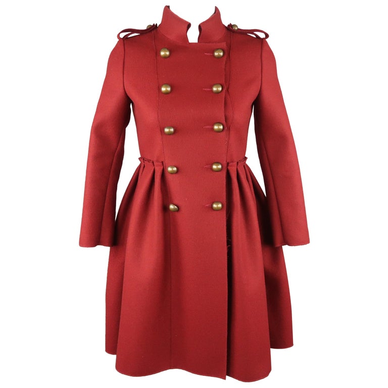LANVIN Petite Burgundy Wool Blend Double Breasted Military Skirt Coat ...