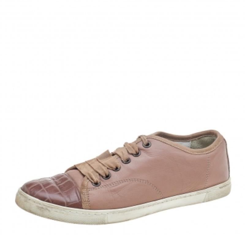 Lanvin Rosa, scarpe da ginnastica basse in pelle e goffratura di coccodrillo, taglia 37 in vendita 1