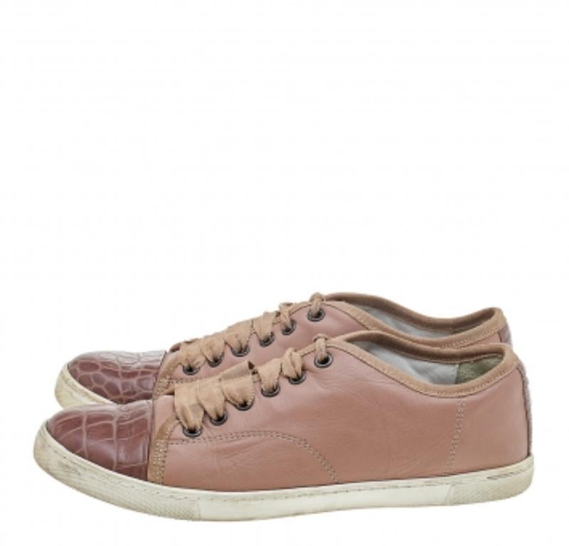 Lanvin Rosa, scarpe da ginnastica basse in pelle e goffratura di coccodrillo, taglia 37 in vendita 2