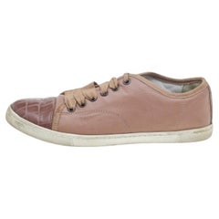 Lanvin Rosa, scarpe da ginnastica basse in pelle e goffratura di coccodrillo, taglia 37