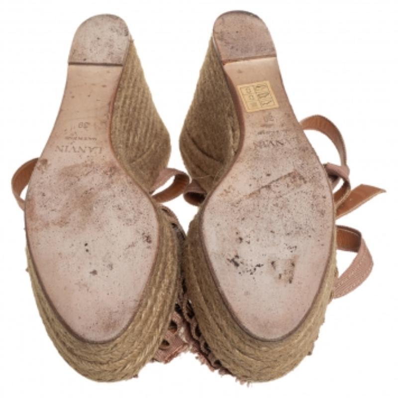 Lanvin Pink Fabric Flower Espadrilles Wedge Size 39 For Sale 2