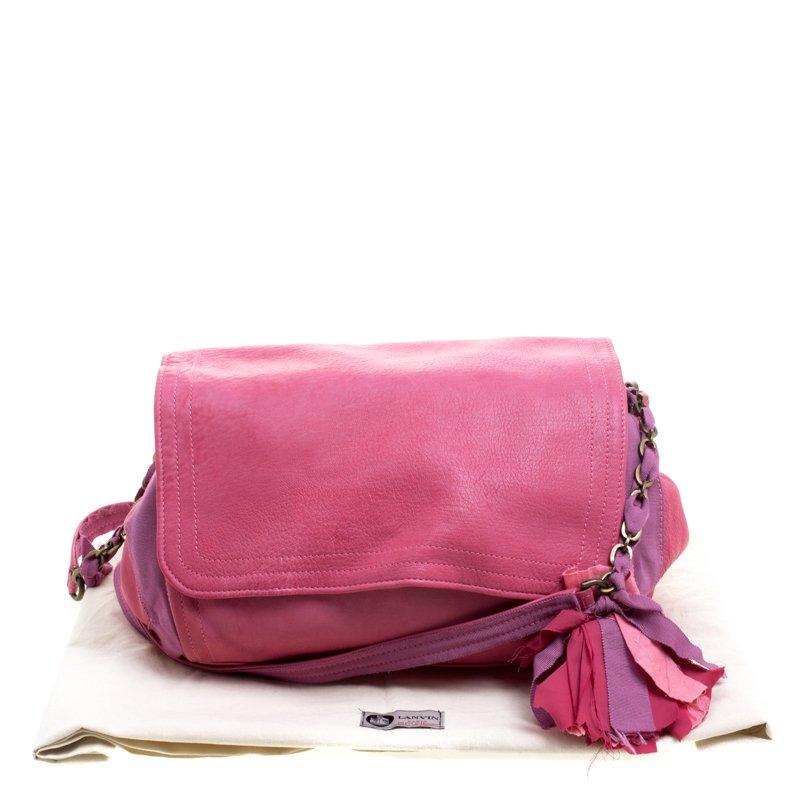 Lanvin Pink Leather and Fabric Shoulder Bag 7
