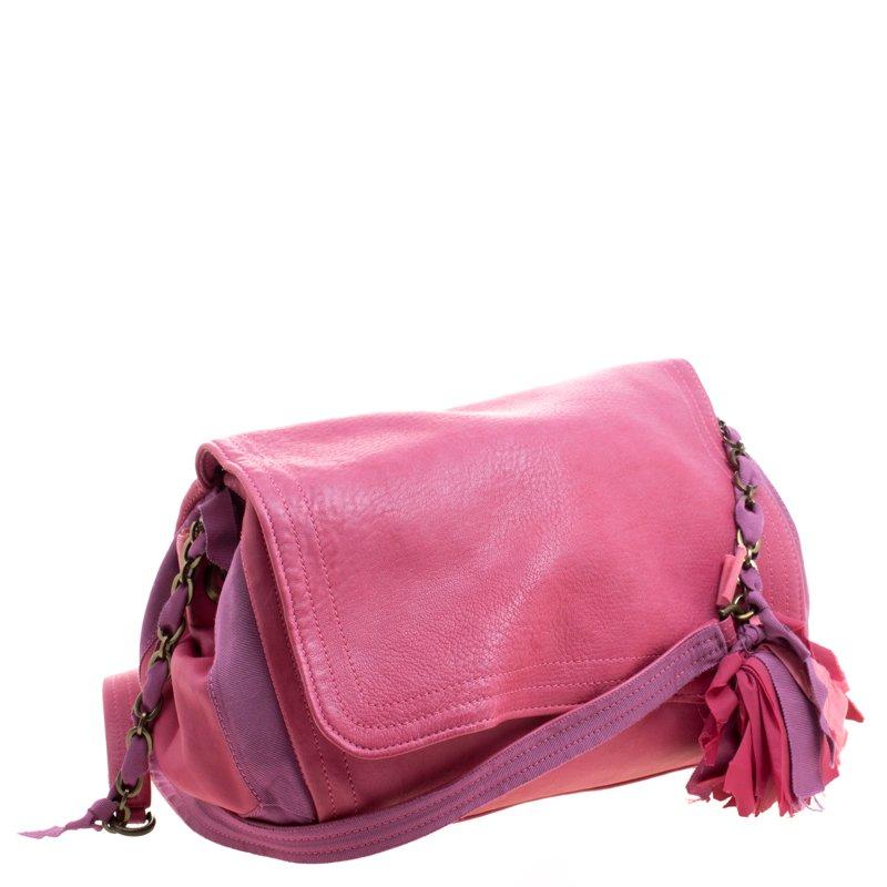 Women's Lanvin Pink Leather and Fabric Shoulder Bag