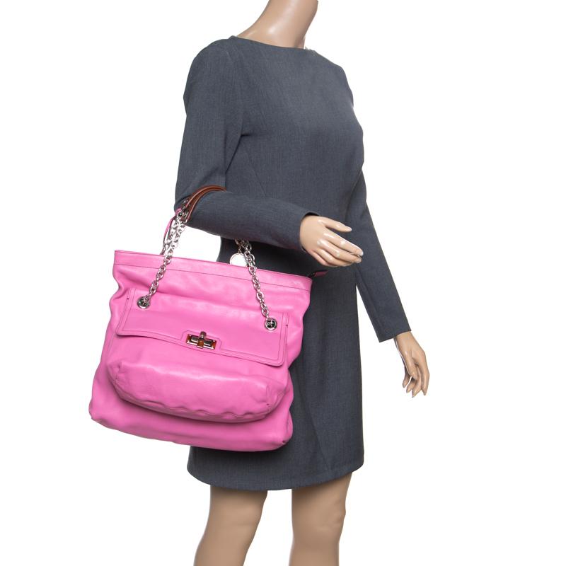 Lanvin Pink Leather Chain Shoulder Bag In New Condition In Dubai, Al Qouz 2