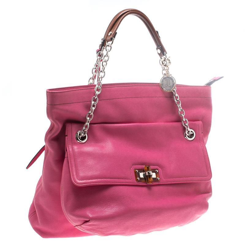 Lanvin Pink Leather Chain Shoulder Bag In Good Condition In Dubai, Al Qouz 2