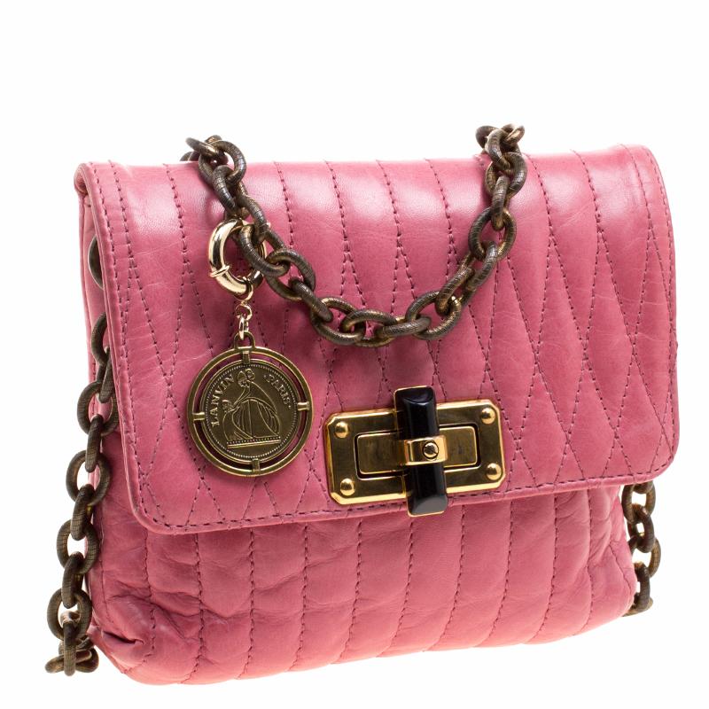 Lanvin Pink Quilted Leather Mini Happy Crossbody Bag 4