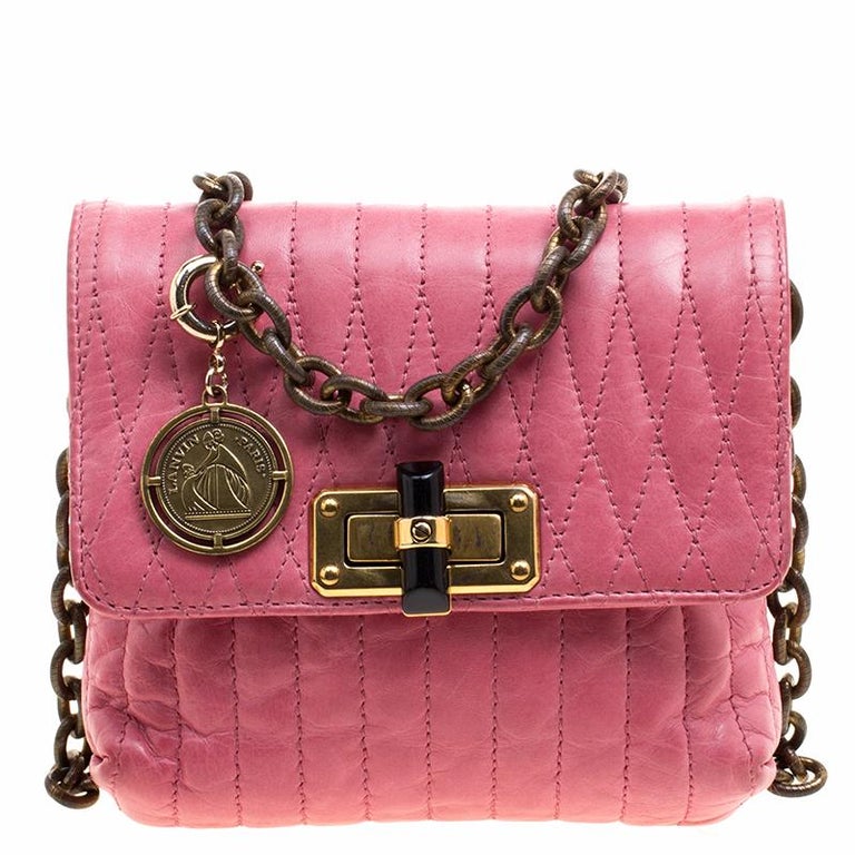 Lanvin Pink Quilted Leather Mini Happy Crossbody Bag at 1stDibs