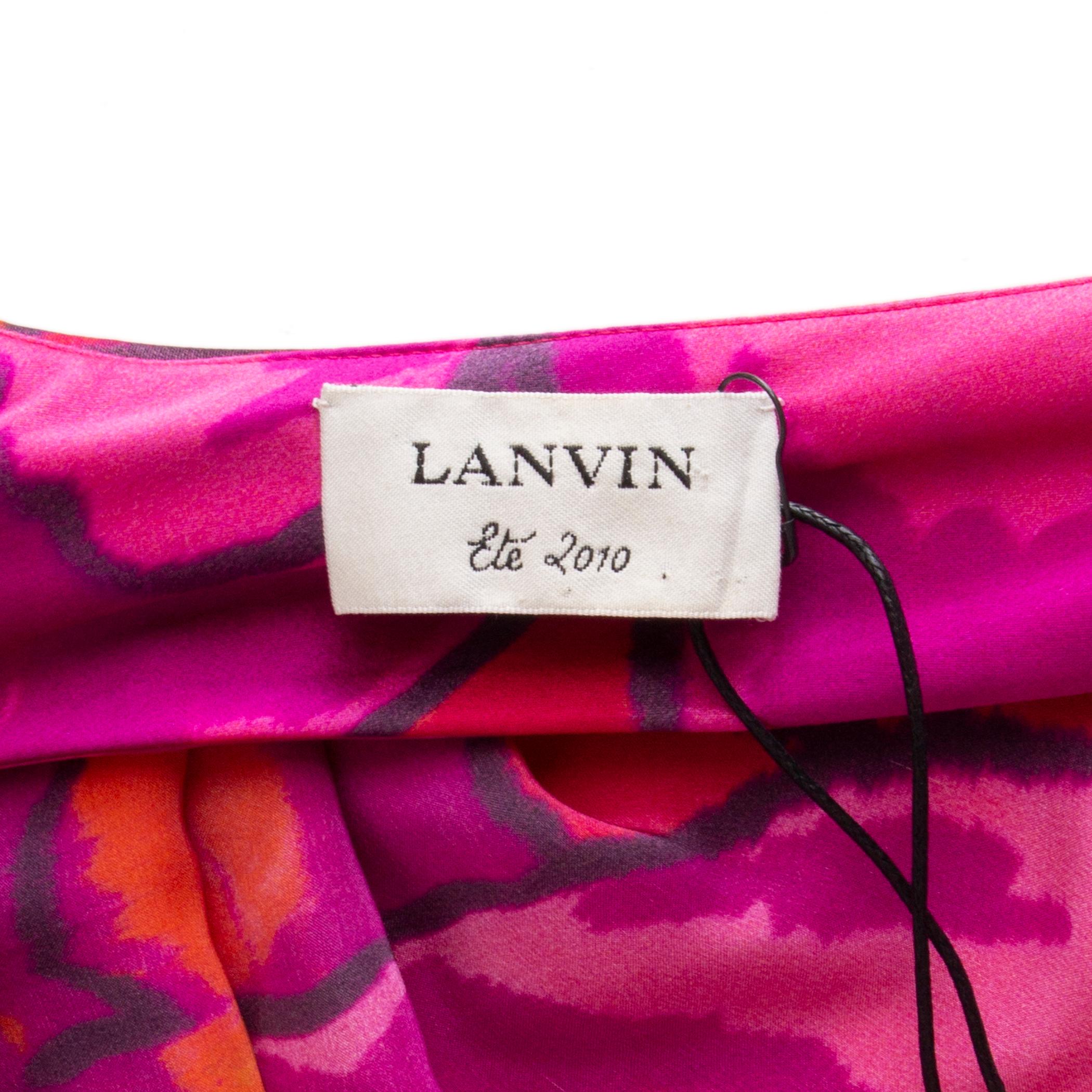 Women's LANVIN pink silk PRINTED ONE SHOULDER BELTED Dress 40 M For Sale