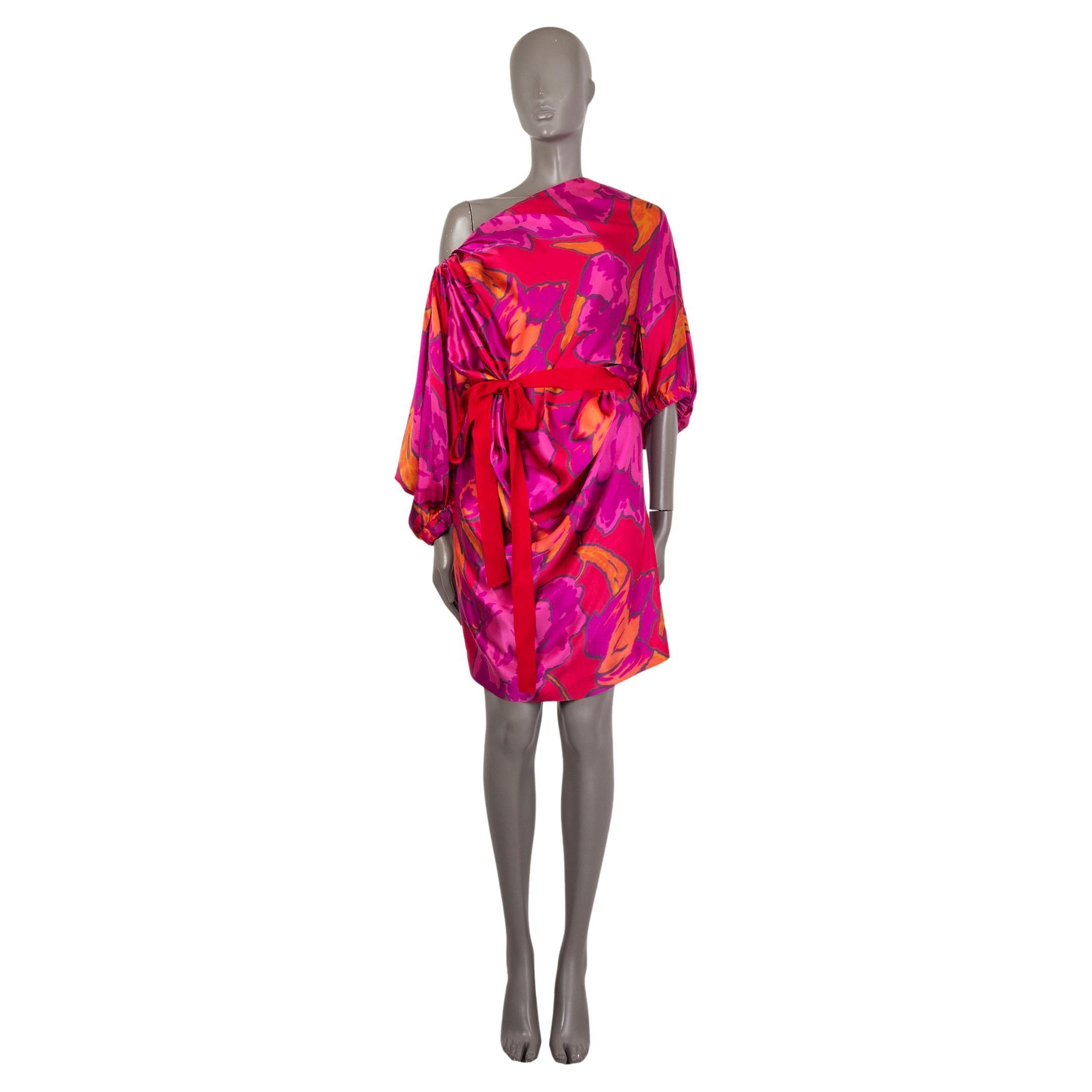LANVIN - Robe en soie rose imprimée à une épaule, 40 M