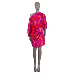 LANVIN pink silk PRINTED ONE SHOULDER BELTED Dress 40 M