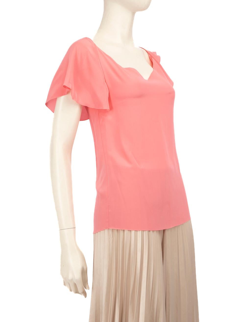CONDITION is Very good. Hardly any visible wear to the top is evident, the brand label on the neck area has been removed on this used Lanvin designer resale item.
 
 
 
 Details
 
 
 Pink
 
 Silk
 
 Top
 
 Asymmetric ruffle sleeves
 
 V-neck
 
 
 
