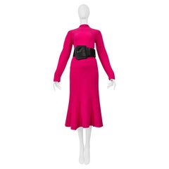 Lanvin Pink Sweater And Skirt Ensemble With Oversized Black Belt
