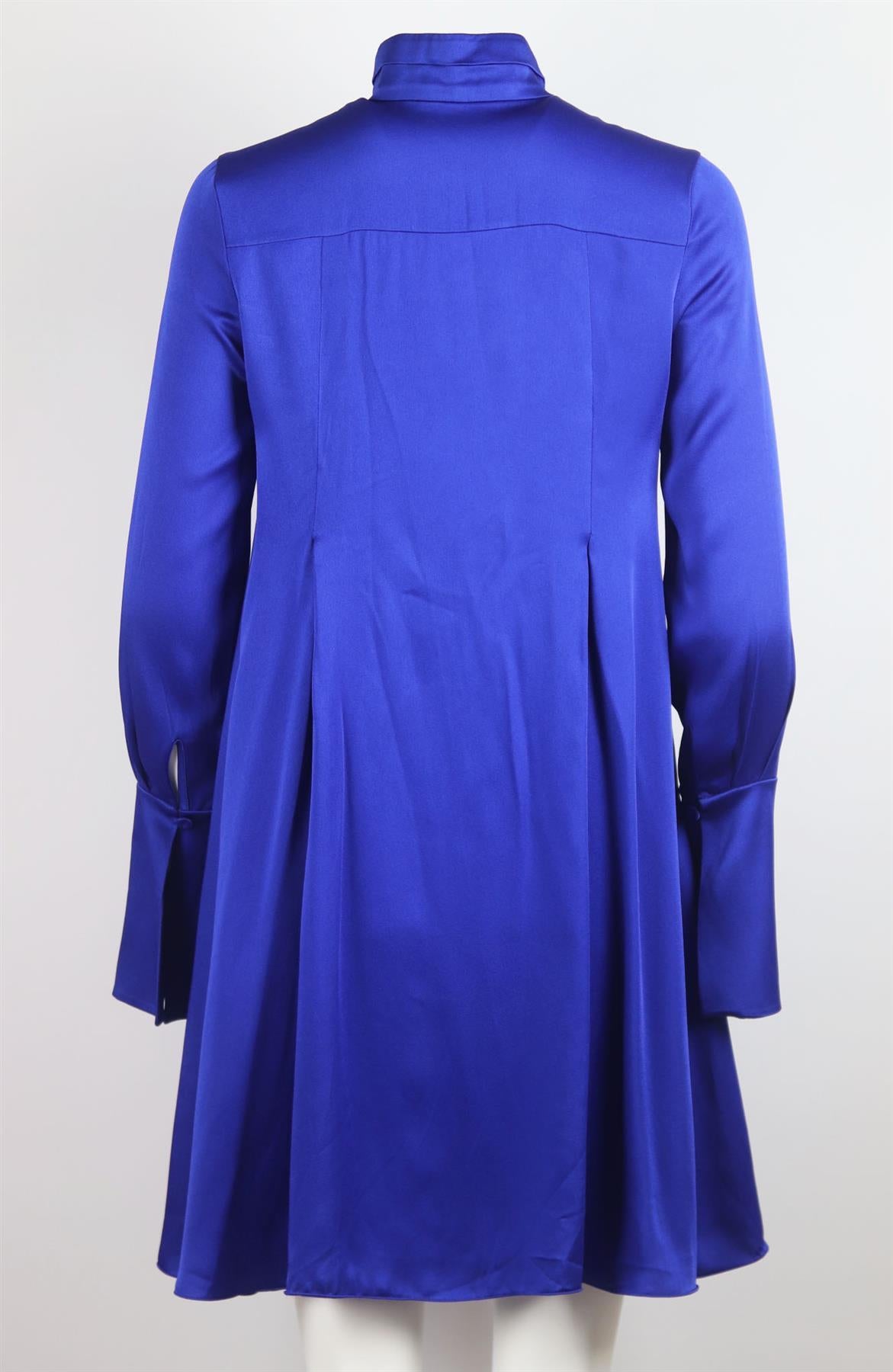 This shirt dress by Lanvin is cut from striking royal-blue satin and has a slight flared hem with a pleated waist and oversized cuffs. Blue satin. Concealed button fastening at front. 58% Viscose, 42% acetate. Size: FR 36 (UK 8, US 4, IT 40). Bust