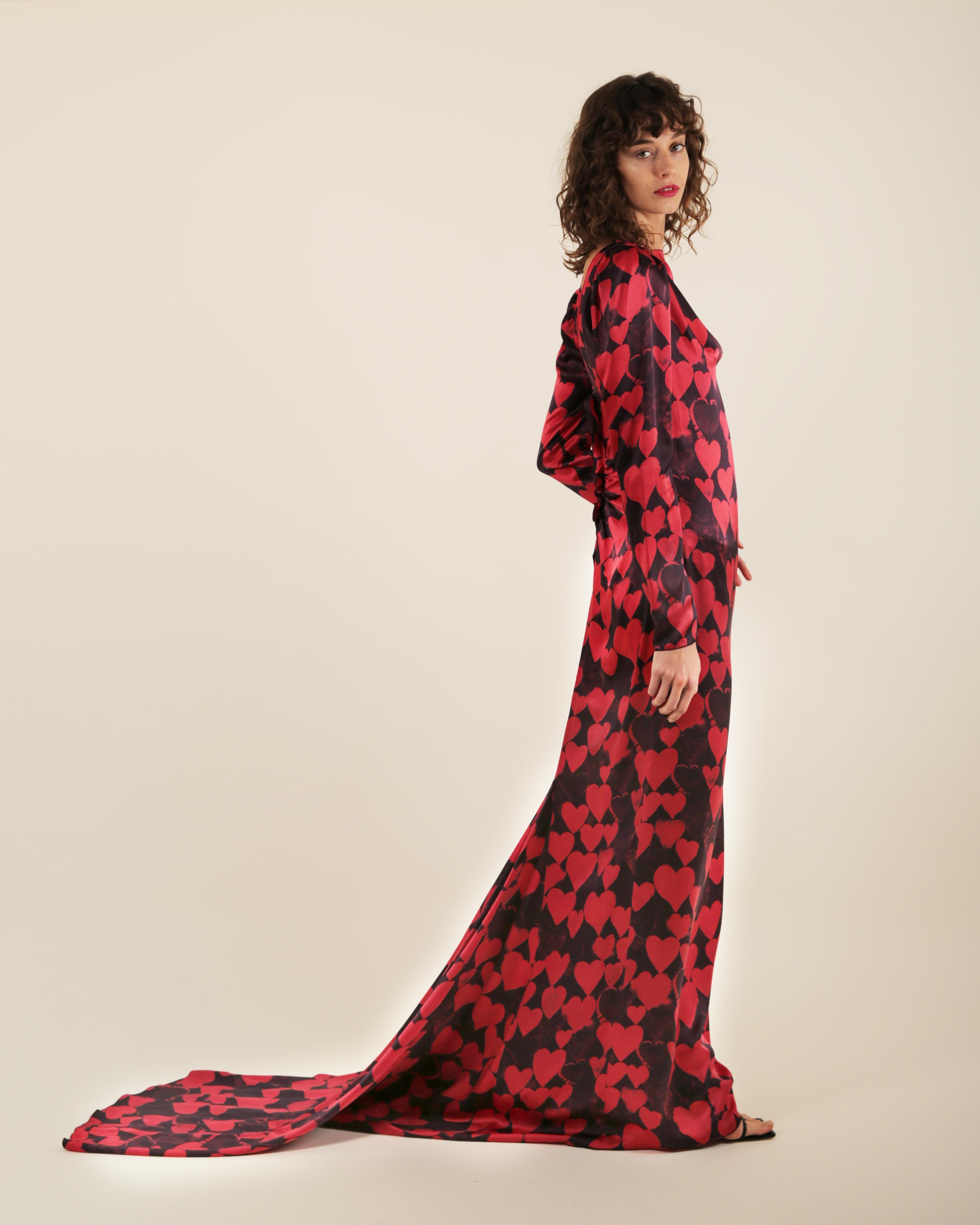Lanvin pre/FW 2012 10 yr anniversary black red heart print silk train gown dress For Sale 7
