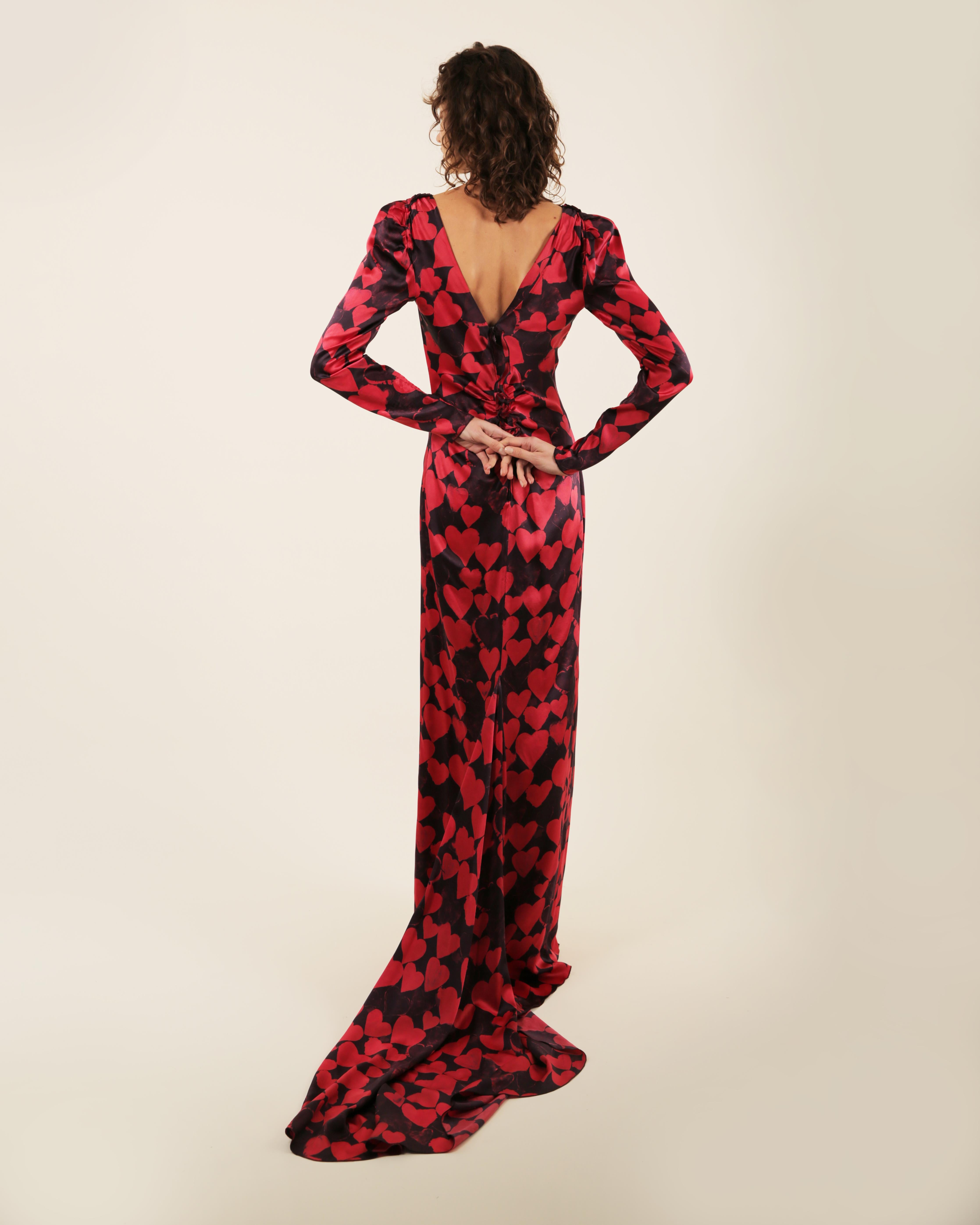 Lanvin pre/FW 2012 10 yr anniversary black red heart print silk train gown dress For Sale 8