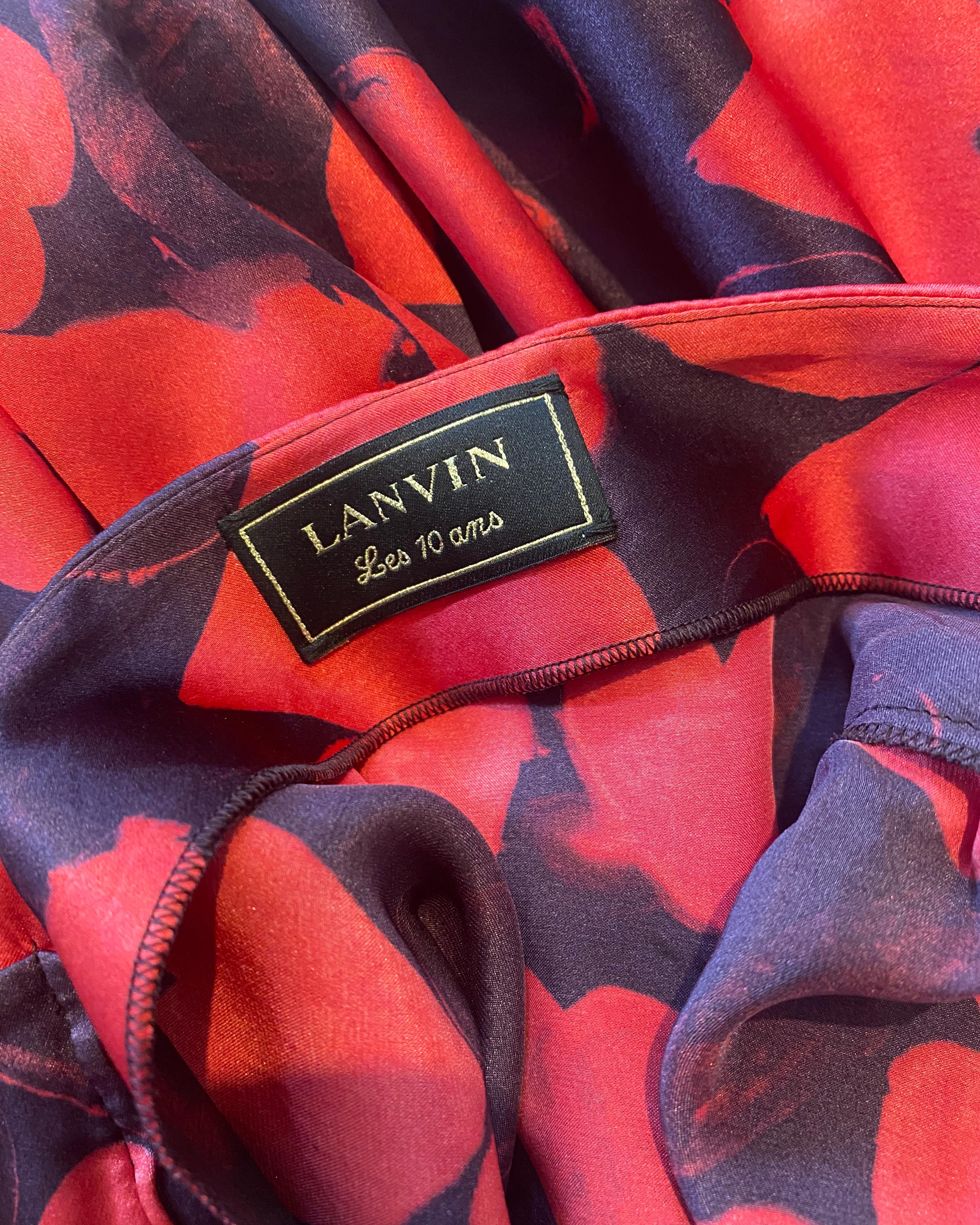 Robe de soirée Lanvin du 10e anniversaire en soie noire, rouge et imprimé cœur, pré/automne 2012 en vente 11