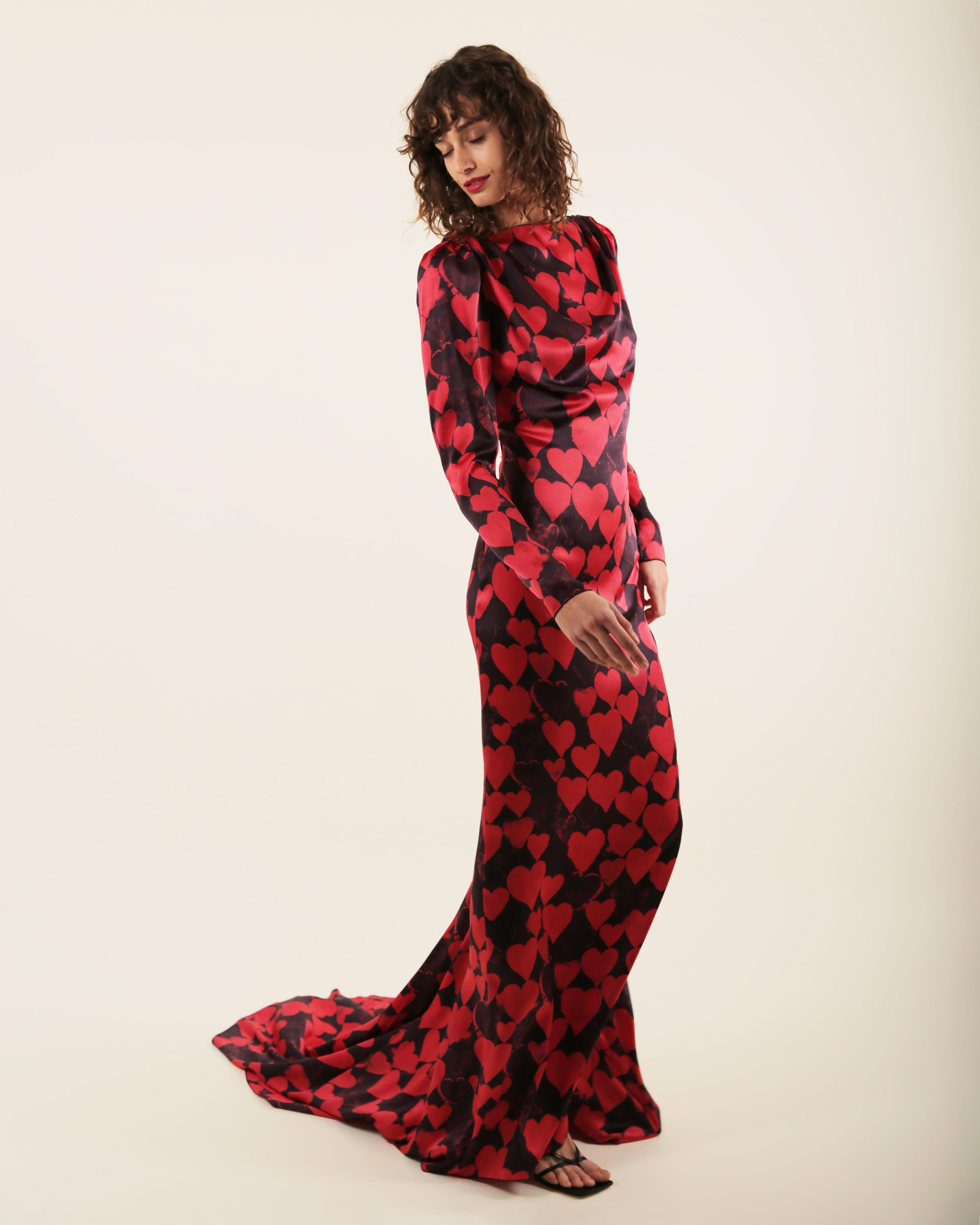 Lanvin pre/FW 2012 10 yr anniversary black red heart print silk train gown dress For Sale 4