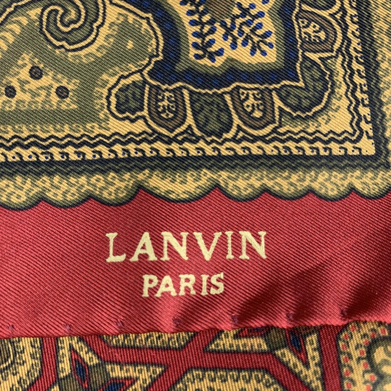 LANVIN Print Brown and Burgundy Silk Pocket Square For Sale at 1stdibs